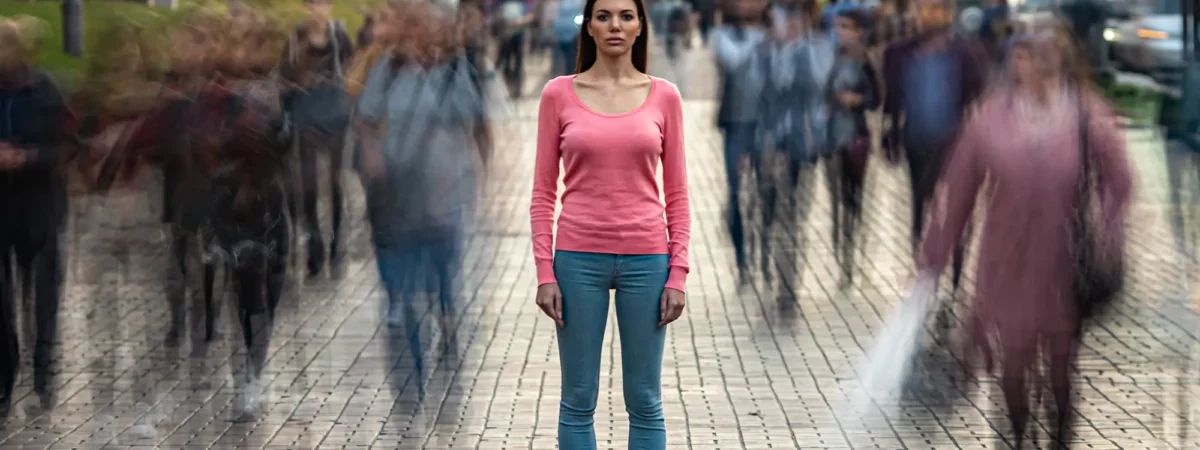 Woman Standing Busy Street