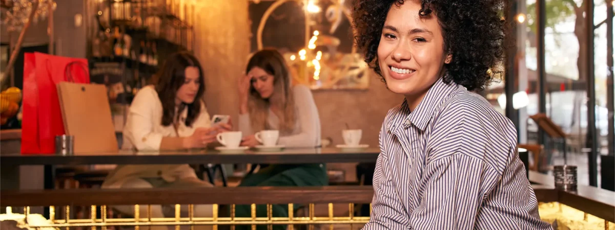 Woman Leaning Table