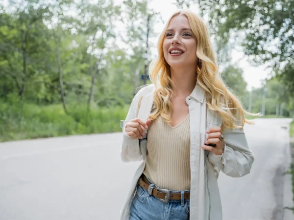 Woman Walking Smiling