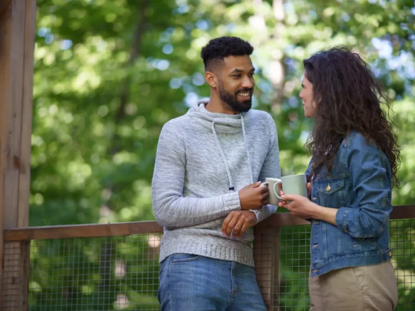 Couple Talking Drinking Coffee