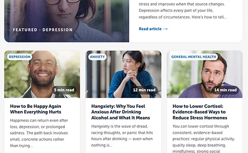 Grid of mental health blog article previews