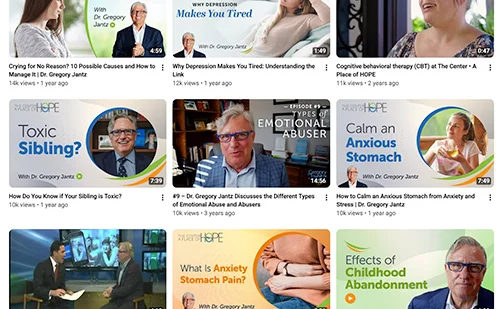 Grid of mental health advice video thumbnails